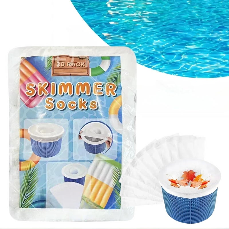 Bellar 30-Packs Pool Skimmer Socks Above Ground Pool Ultra Fine Mesh Screen Socks Inground & Above Ground Pools Reusable Filter Socks for Pool Skimmer Turbo Dog Hair Catcher for Pool Skimmer Baskets - Image 1